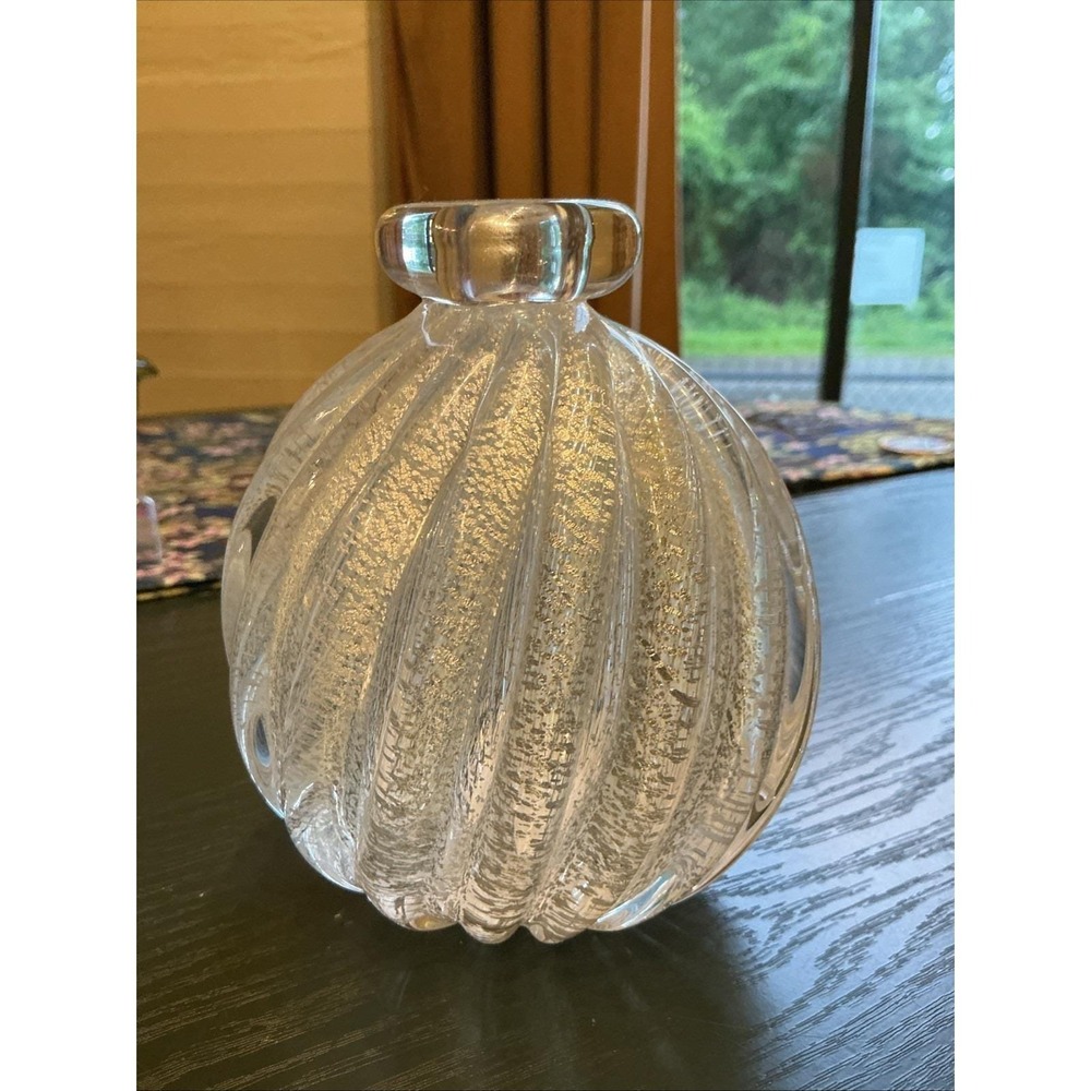 Vintage 5" Mikasa By Kurata Swirled Crystal Bud Vase W/ Silver Flakes
